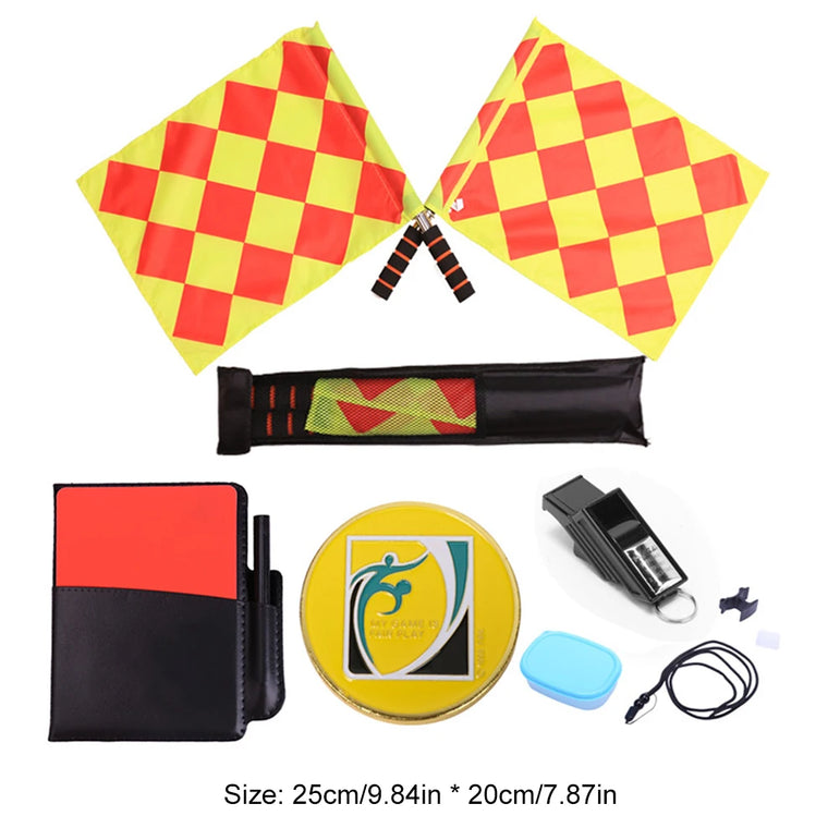 Soccer Referee Kit Referee Flag Red and Yellow Cards with Whistle Notebook and Pencil Sport Training Useful Referee Tool