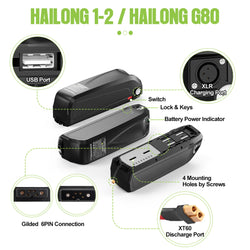 Original Ebike Battery 52V 48V 36V Hailong 18650 21700 Cell Lithium Battery Pack For BAFANG Tongsheng Motor Electric Bike Kit