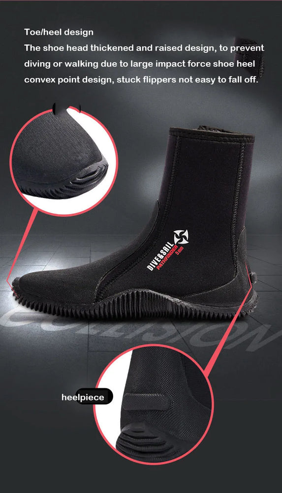 Oulylan Premium Neoprene Diving Boot 5m Water Shoes Wetsuit Booties With Anti-Slip Rubber Sole  Zipper For Surf Scuba 1 Pair