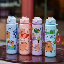700ml Capybara Cute Water Cup with Straw & Handle Sports Water Bottle Portable Drinking Bottle for Boys Girls Daily Use