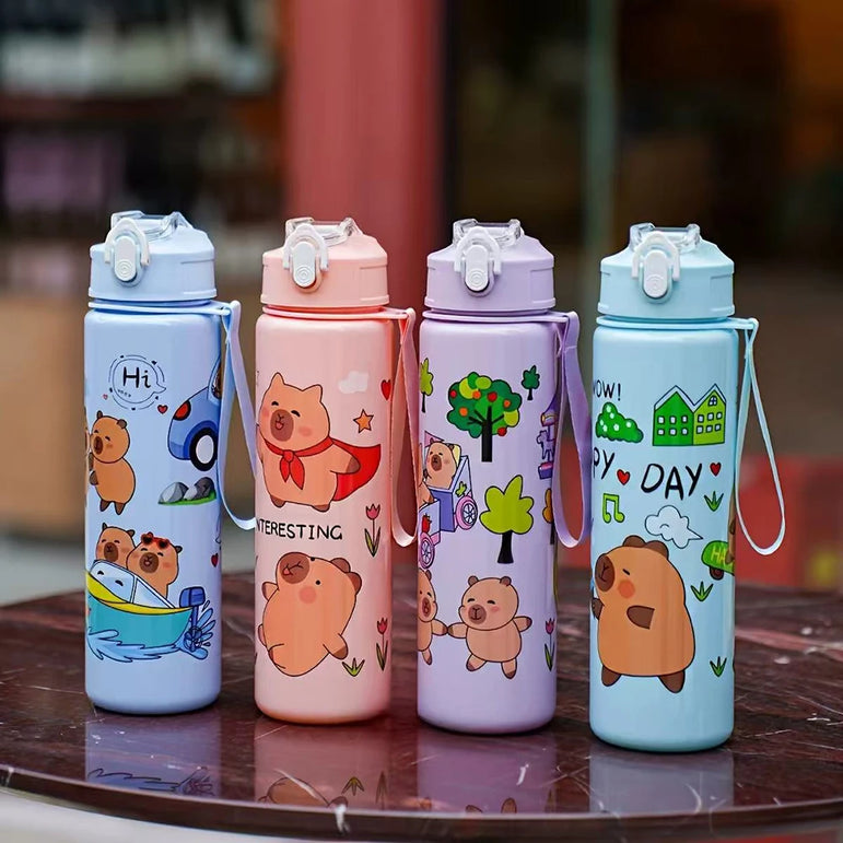 700ml Capybara Cute Water Cup with Straw & Handle Sports Water Bottle Portable Drinking Bottle for Boys Girls Daily Use