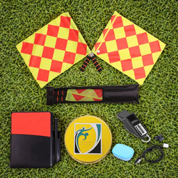 Soccer Referee Kit Referee Flag Red and Yellow Cards with Whistle Notebook and Pencil Sport Training Useful Referee Tool