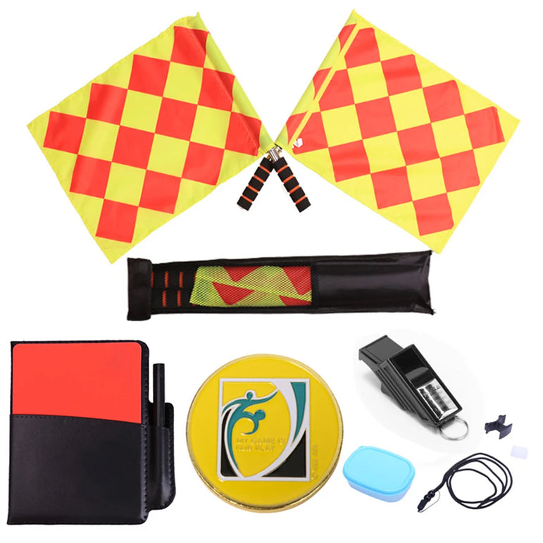 Soccer Referee Kit Referee Flag Red and Yellow Cards with Whistle Notebook and Pencil Sport Training Useful Referee Tool