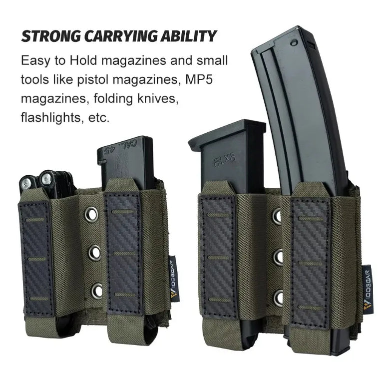 IDOGEAR Tactical Pouch Carbon Fiber AntiSlip Hollow Out Quick Drain Lightweight 9mm Double MOLLE Mounting Durable 2pcs 3590