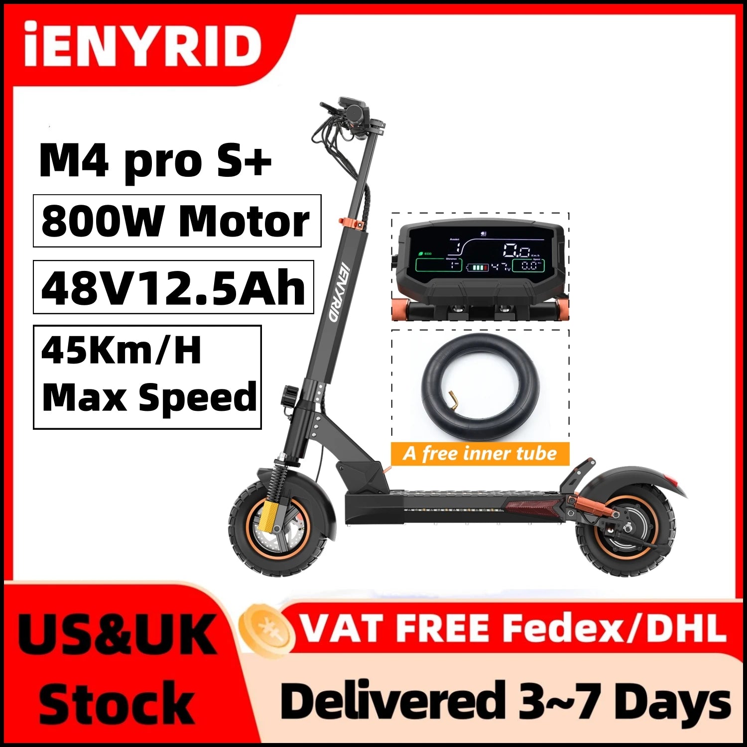 Electric Scooter IENYRID M4 Pro S+ 800W Motor 48V 12.5AH Battery 10