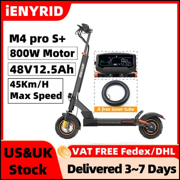 Electric Scooter IENYRID M4 Pro S+ 800W Motor 48V 12.5AH Battery 10"Tire Escooter 45km/h Max Speed Disc Brake LCD Display