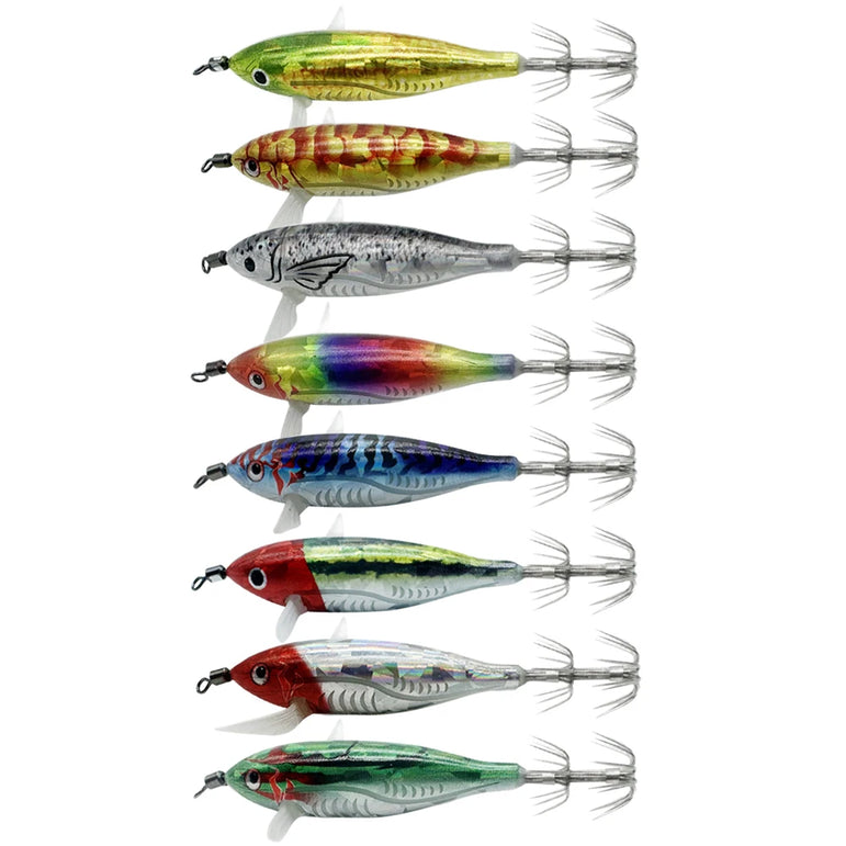 1pcs Luminous Horizontal Squid Jig Wood Shrimp Squid Hook Artificial Bait Octopus Cuttlefish Shrimp Saltwater Hard Bait Tackle