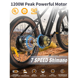 LUCKEEP C26 Aldult EBike 750W Motor 48V15AH Removable Battery City Electric Bikes 26*3.0-inch Off-road Mountain Electric Bicycle