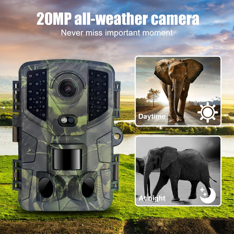 Outdoor Trail Camera 20MP 1080P HD Hunting IP66 Waterproof Infrared Night Vision Motion Activated Surveillance Trap Camera