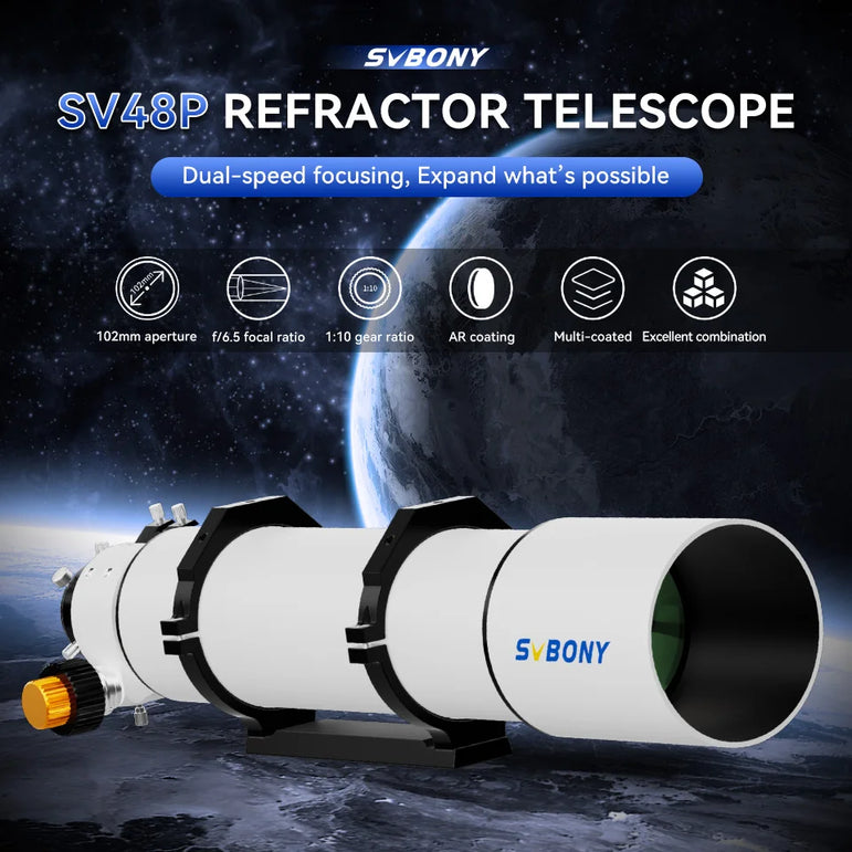 SVBONY SV48P Astronomical Telescope OTA 102mm f/6.5 Refractor for Deep Sky Astrophotography 2.5" RAP Double Speed Focuser
