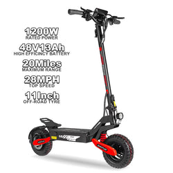 Electric Scooter Adults 1200W Motor 48V13/23AH Lithium Battery E Scooters Dual Spring Absorbers 11'' Off-Road Tires Scooter