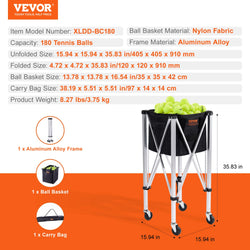 SucceBuy Foldable Tennis Ball Cart Holds 150/180 Tennis Balls Basket Hopper with Wheels for Sports Teaching Baseball Trolley