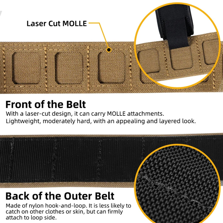 IDOGEAR 2 inch Tactical Belt LSR MOLLE Quick Release Metal Buckle Lightweight Man Outdoors Training Waistband 3433