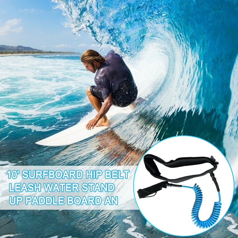 SUP Surfboard Waist Leash Belt Maximum Tensile Length Up To 10 Feet Coiled Surfing Leash for Surfing Beginner Practicing Supply