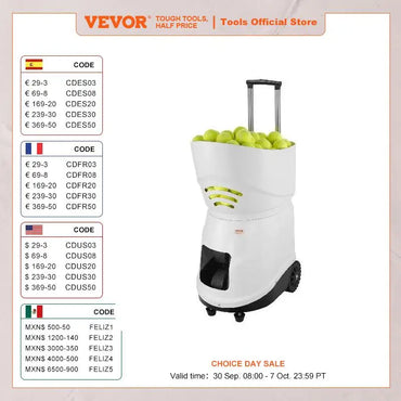 VEVOR Tennis Ball Machine Automatic Portable Launcher Multi-Mode Drills 2+ Hours Play Rechargeable Battery App Remote Control