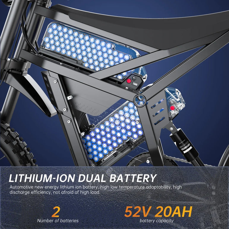 FVKING E6 Electric Bike Adults 2000W Peak Gear Hub Motors Electric Motorcycle 52V40AH Battery Speed 60Kmh Mountain E-bikes GT73