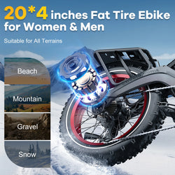 1000W(Peak 2000W)Folding Electric Bike for Adults,35MPH 100Mile,48V 25Ah Removable Battery,20" x 4.0 Fat Tire Foldable Electric