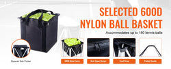 SucceBuy Foldable Tennis Ball Cart Holds 150/180 Tennis Balls Basket Hopper with Wheels for Sports Teaching Baseball Trolley