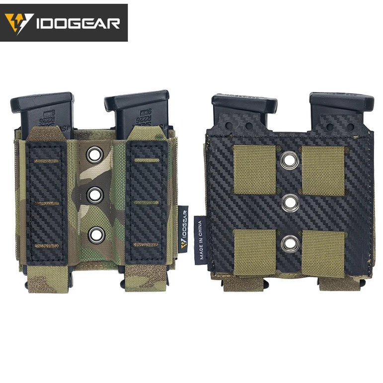 IDOGEAR Tactical Mag Pouch 9mm Double Mag Carrier Carbon Fiber MOLLE Pouch Camo 3590