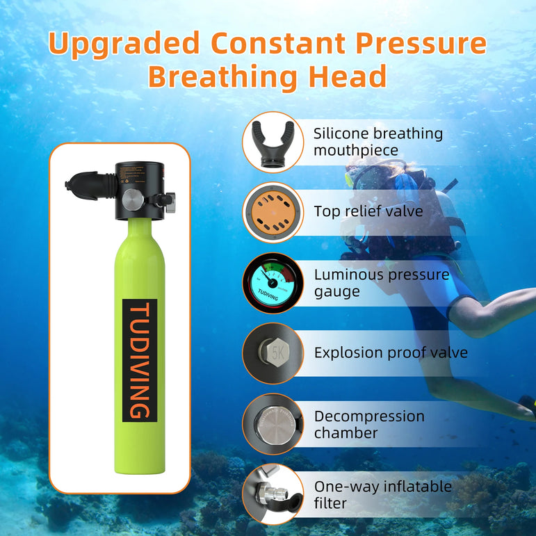 TUDIVING-0.5L Mini Scuba Diving Tank,Lung Tank with Diving Mask,Portable Scuba Tank with Pump for Underwater Breathing Training