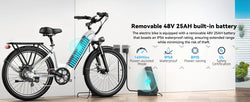 26" Electric E Bike with 7-Speed,1000 Peak Electric Bike for Adults,up 80 Miles Removable Battery Ebike, Adult Electric Bicycles