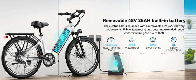 26" Electric E Bike with 7-Speed,1000 Peak Electric Bike for Adults,up 80 Miles Removable Battery Ebike, Adult Electric Bicycles