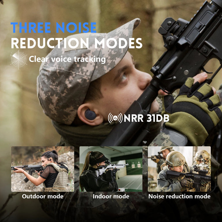 Shooting Earplugs ANC NRR27dB - Tactical Bluetooth Earbuds with Active Noise Cancelling for Hunting Military Ear Protection