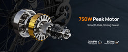 Peak 750W E26 Electric Bike 26x2" Commuter Tires 48V 10.4Ah Removable Battery 20MPH Speed 7-Speeds LCD Display