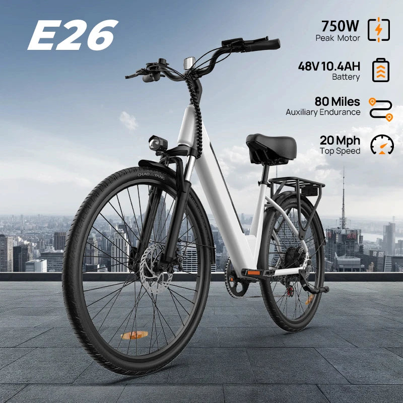 Peak 750W E26 Electric Bike for Adults | 48V 10.4Ah Removable Battery, Top Speed 20MPH, 26''X2