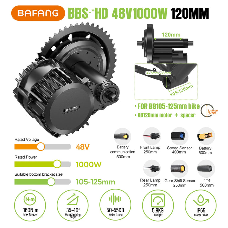 Bafang 48V 52V 1000W CAN Motor BBSHD Ebike Conversion Kit Electric Bicycle Mid Drive Engine BBS03 M615 MM G320.1000.C
