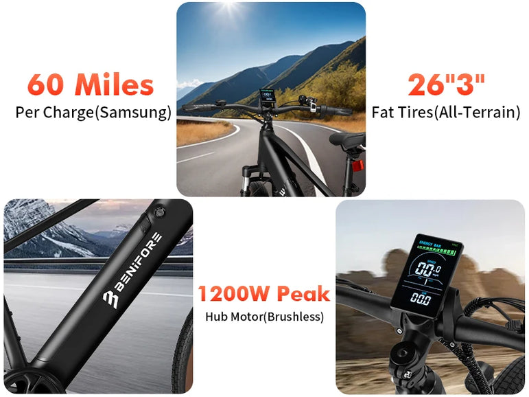 LUCKEEP C26 Aldult EBike 750W Motor 48V15AH Removable Battery City Electric Bikes 26*3.0-inch Off-road Mountain Electric Bicycle