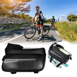 Bike Front Frame Bag Bike Storage Bag Waterproof Bike Phone Holder Bag Touch-Screen Bicycle Top Tube Bag for Phones Under 7 Inch