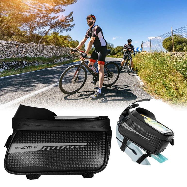Bike Front Frame Bag Bike Storage Bag Waterproof Bike Phone Holder Bag Touch-Screen Bicycle Top Tube Bag for Phones Under 7 Inch