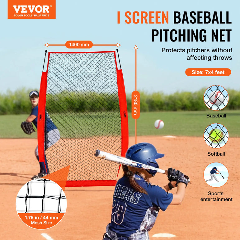 VEVOR Baseball Screen for Batting CageBaseball & Softball Safety Screen Body Protector Portable Batting Screen Bag Red Black