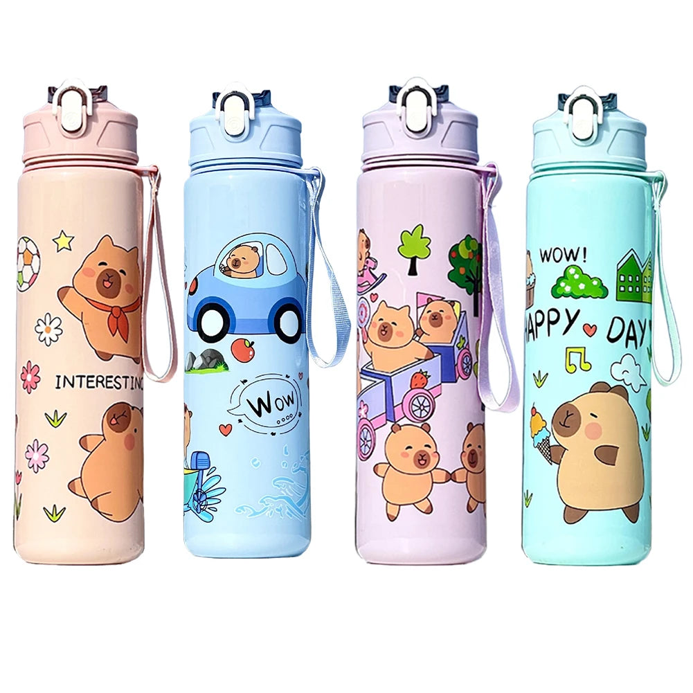 700ml Capybara Cute Water Cup with Straw & Handle Sports Water Bottle Portable Drinking Bottle for Boys Girls Daily Use