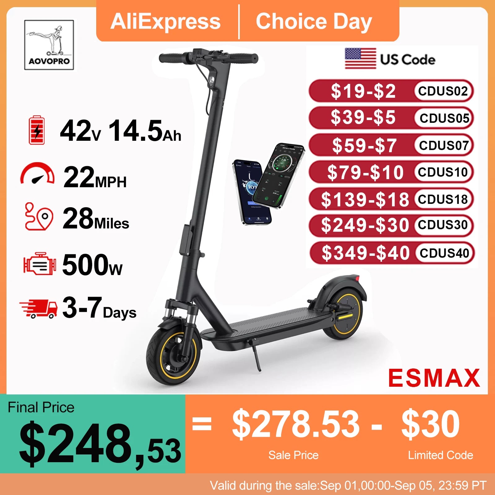 AOVOPRO New ESMAX Electric Scooter 500W 35km/h Adult APP Smart Scooter Shock-absorbing Anti-skid Folding Electric Scooter