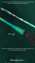 ALPSPORT Peacock 4U 52g 35LBS Carbon Fiber Badminton Racket Super Light Green/White/Red Professional Training Racquet