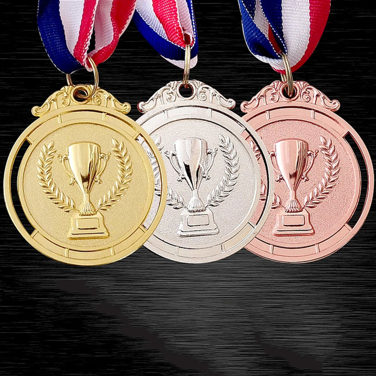 10-50pcs 2" Gold Silver Bronze Award Medal Zinc Alloy Round Winner Medals w/ Neck Ribbon 1st 2nd 3rd Prizes Winner Prize Present