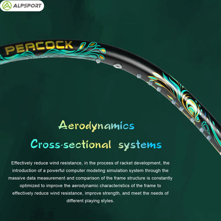ALPSPORT Peacock 4U 52g 35LBS Carbon Fiber Badminton Racket Super Light Green/White/Red Professional Training Racquet