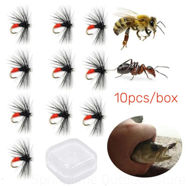 10PCS Ant Dry Fly Trout Fishing Dry Flies Barbless Hooks Fishing Lure Set Artificial Insect Lure Rainbow Grayling Fishing Tackle