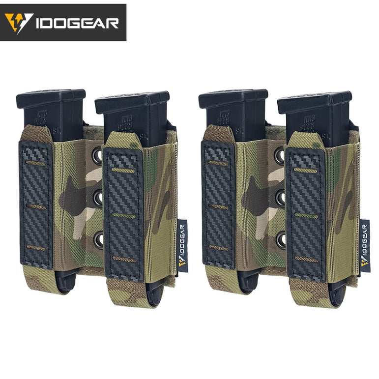 IDOGEAR Tactical Pouch Carbon Fiber AntiSlip Hollow Out Quick Drain Lightweight 9mm Double MOLLE Mounting Durable 2pcs 3590