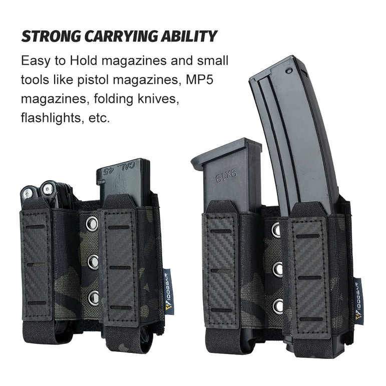 IDOGEAR Tactical Pouch Carbon Fiber AntiSlip Hollow Out Quick Drain Lightweight 9mm Double MOLLE Mounting Durable 2pcs 3590
