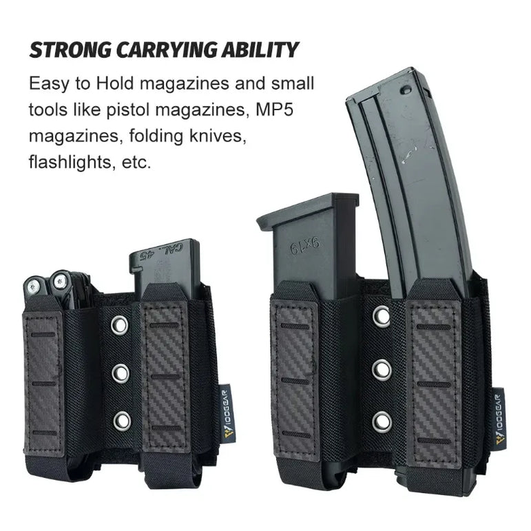 IDOGEAR Tactical Pouch Carbon Fiber AntiSlip Hollow Out Quick Drain Lightweight 9mm Double MOLLE Mounting Durable 2pcs 3590