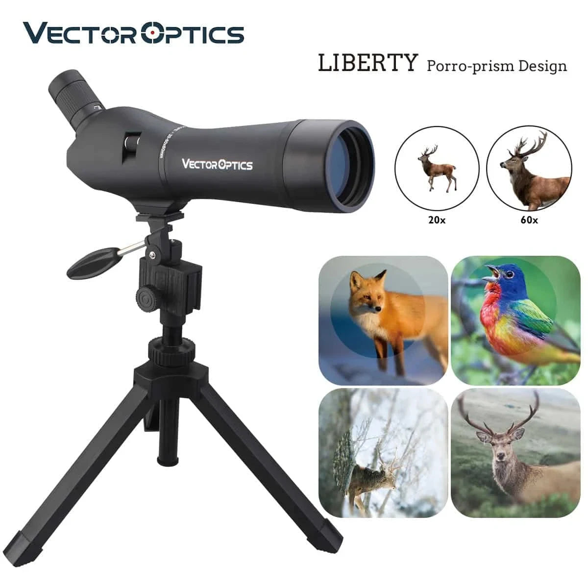 Vector Optics Liberty 20-60x60 Hunting Telescope Spotting Monoculars Scope Waterproof With Tripod Camping Equipment