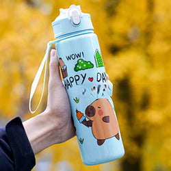700ml Capybara Cute Water Cup with Straw & Handle Sports Water Bottle Portable Drinking Bottle for Boys Girls Daily Use