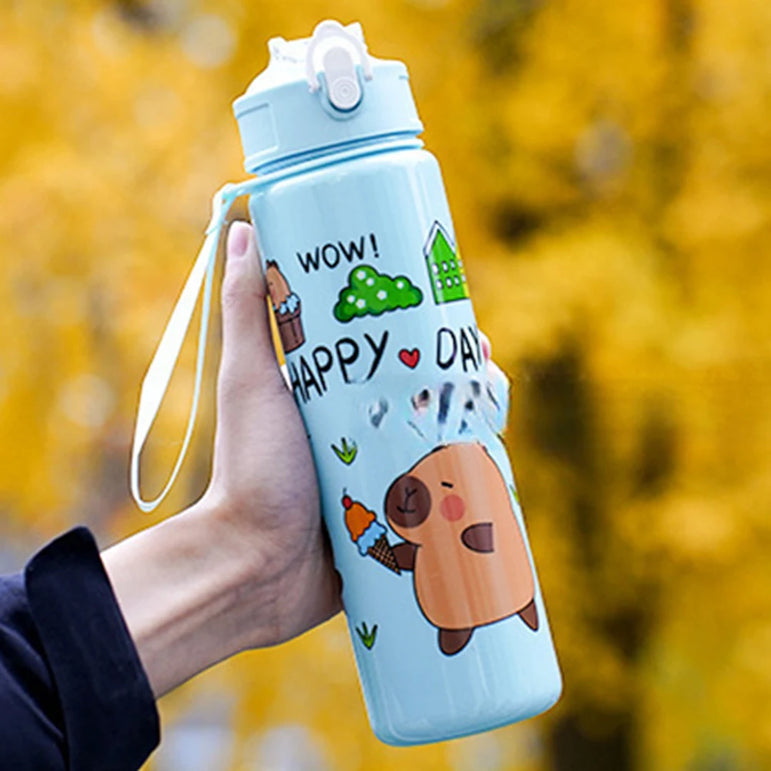 700ml Capybara Cute Water Cup with Straw & Handle Sports Water Bottle Portable Drinking Bottle for Boys Girls Daily Use