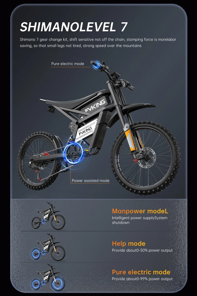 FVKING E6 Electric Bike Adults 2000W Peak Gear Hub Motors Electric Motorcycle 52V40AH Battery Speed 60Kmh Mountain E-bikes GT73