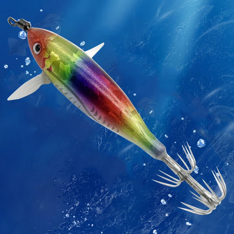 1pcs Luminous Horizontal Squid Jig Wood Shrimp Squid Hook Artificial Bait Octopus Cuttlefish Shrimp Saltwater Hard Bait Tackle