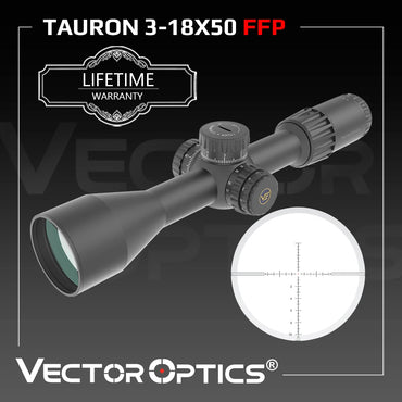 Vector Optics Tauron 3-18x50 FFP Riflescope | 1/10 MIL Turret Lock Adjustment | Zero Stop | For Field Tactical & Hunting