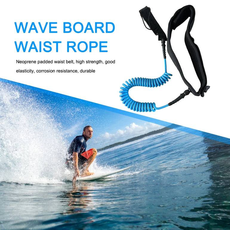 SUP Surfboard Waist Leash Belt Maximum Tensile Length Up To 10 Feet Coiled Surfing Leash for Surfing Beginner Practicing Supply